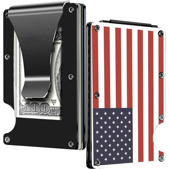USA US Flag Mens Wallet RFID Protected Stainless Steel Money Clip - Compact - Picture 2 of 6